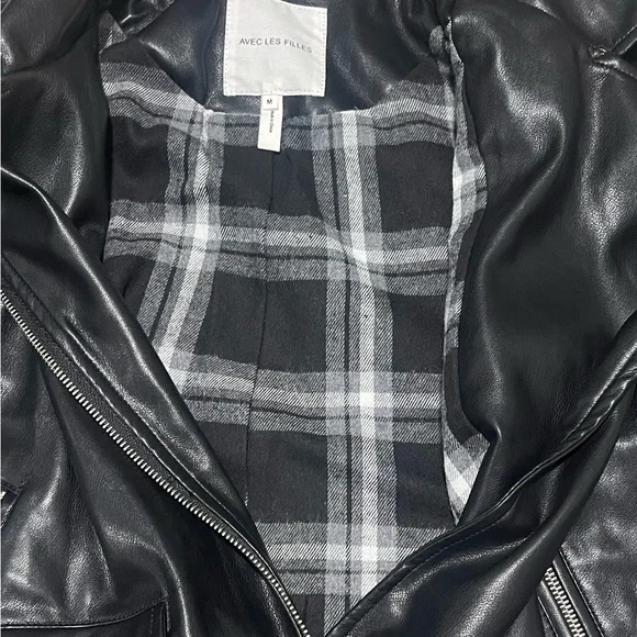 Avec Les Filles Oversized Faux Leather Cropped Biker Jacket - Black - M - Picture 11 of 11